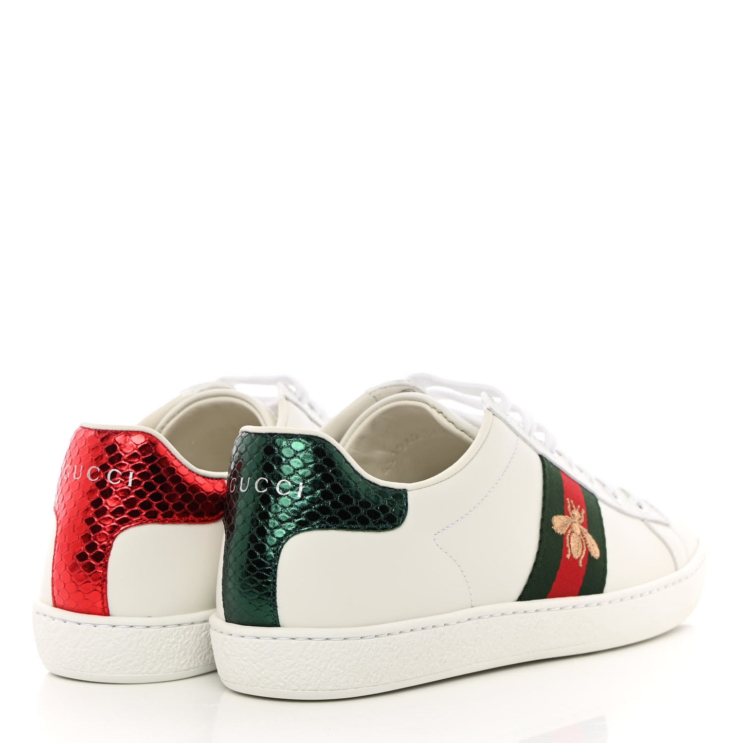 Calfskin Ayers Bee Embroidered Womens Ace Sneakers 36.5 White Green