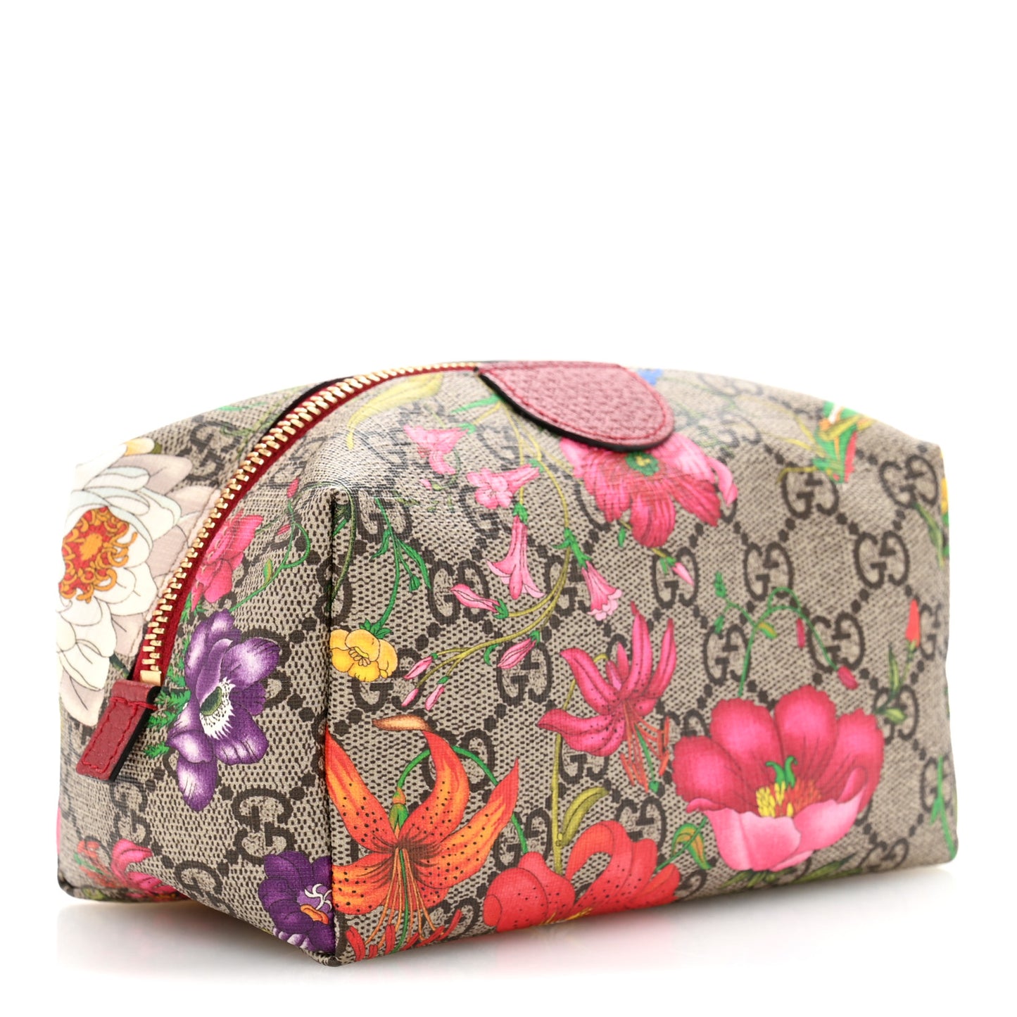 Soft GG Supreme Monogram Flora Calfskin Medium Ophidia Cosmetic Case Beige Ebony Multicolor Rosso