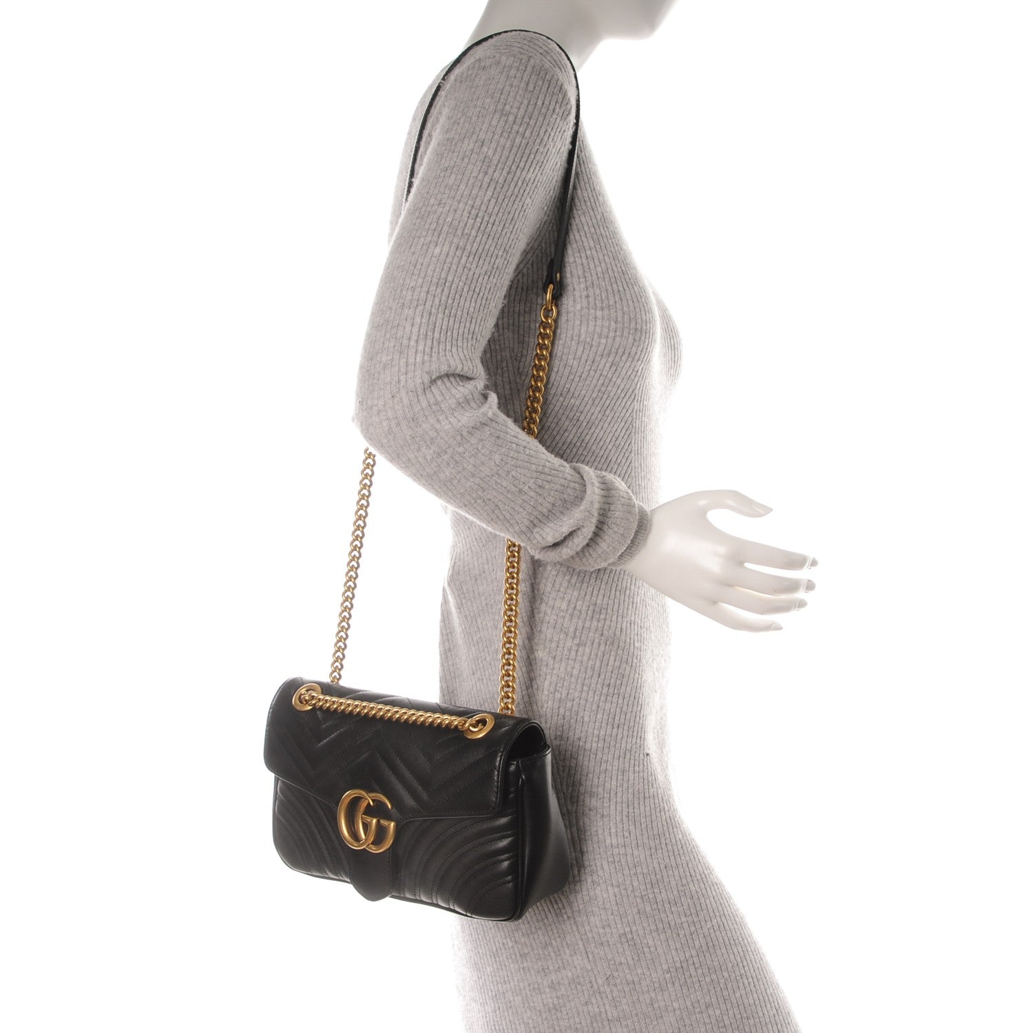 Gucci Calfskin Matelasse Small GG Marmont Shoulder Bag Black 2 of 8