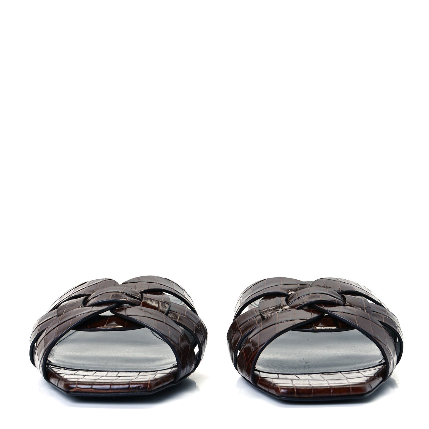 Patent Croc Embossed Nu Pied 05 Slide Sandals 35 Burgundy