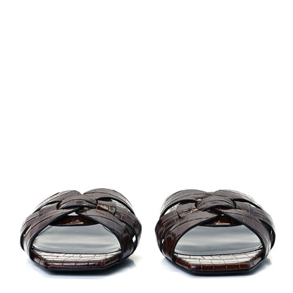 Saint Laurent Patent Croc Embossed Nu Pied 05 Slide Sandals 35 Burgundy 3 of 9