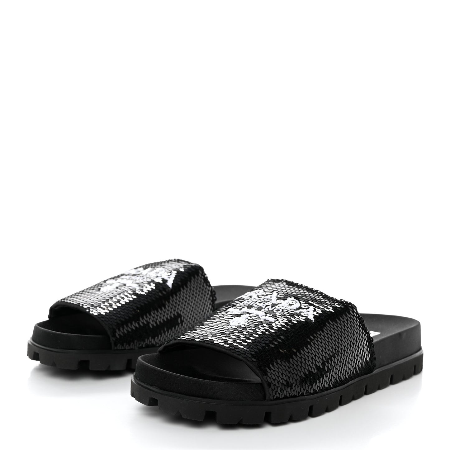Paillettes Sequin Logo Slide Sandals 39 Black
