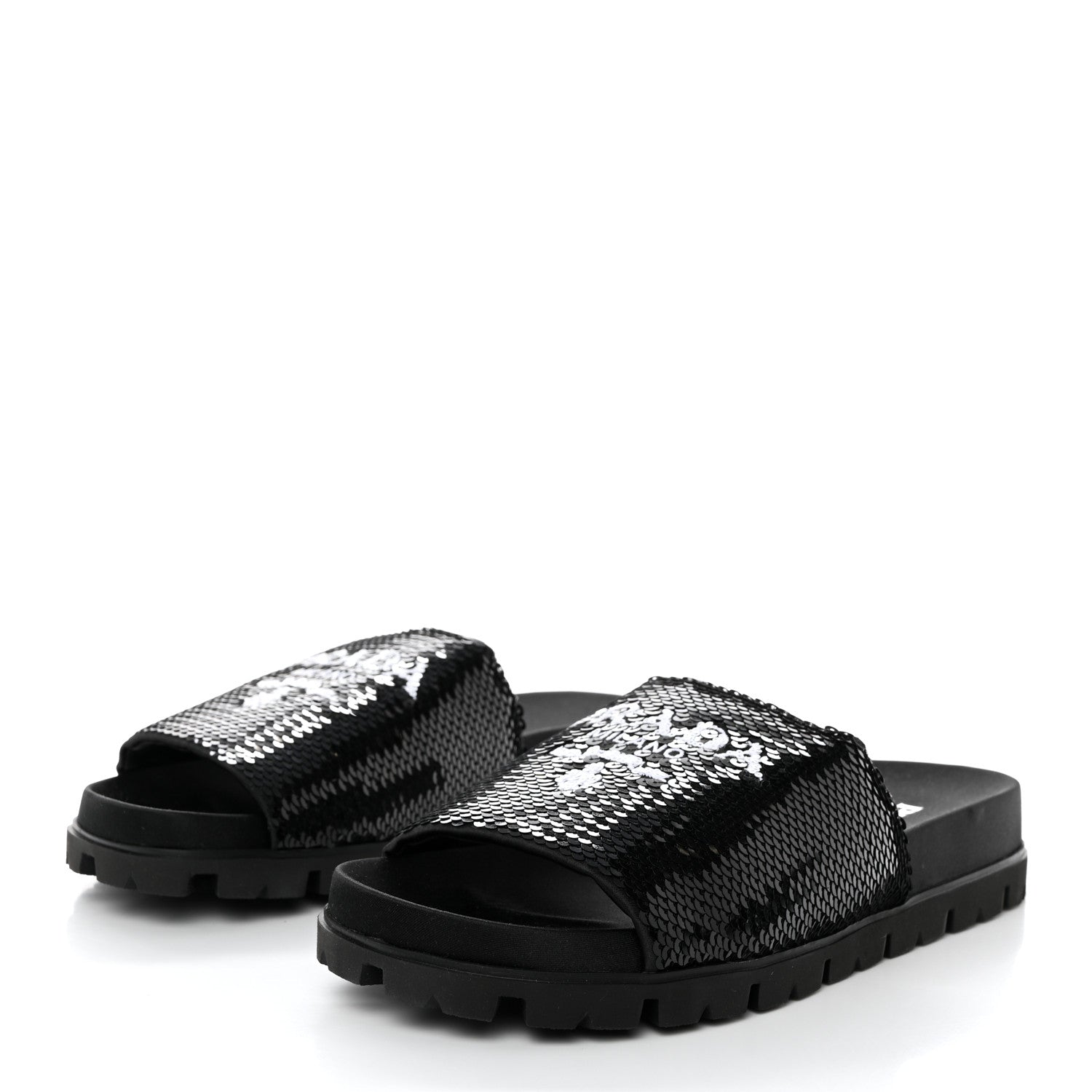 Prada Paillettes Sequin Logo Slide Sandals 39 Black 3 of 9