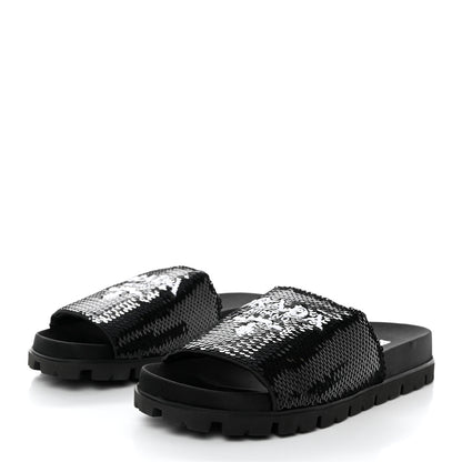 Prada Paillettes Sequin Logo Slide Sandals 39 Black 3 of 9