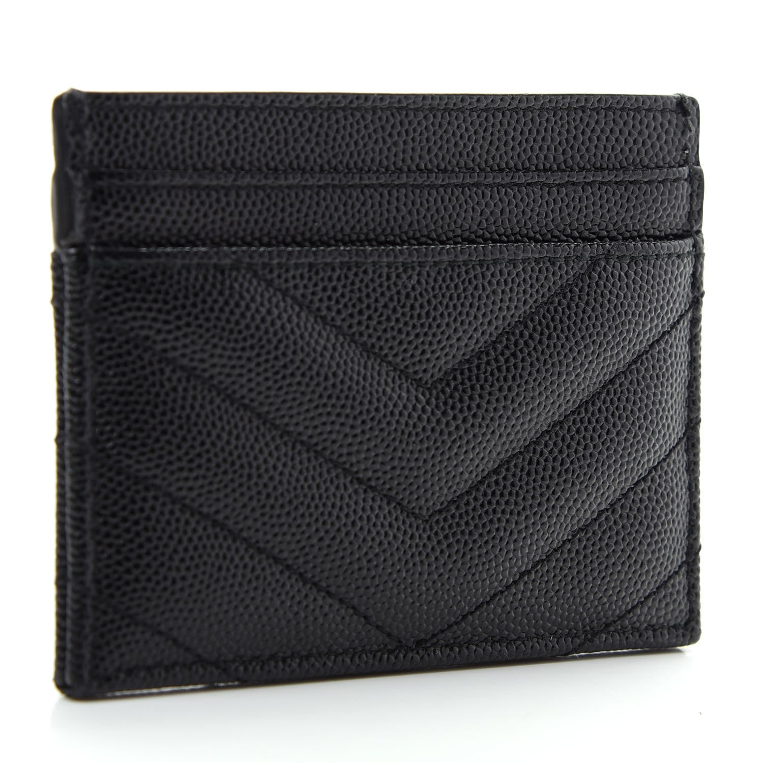 Saint Laurent Grain De Poudre Matelasse Chevron Monogram Credit Card Case Black 3 of 7