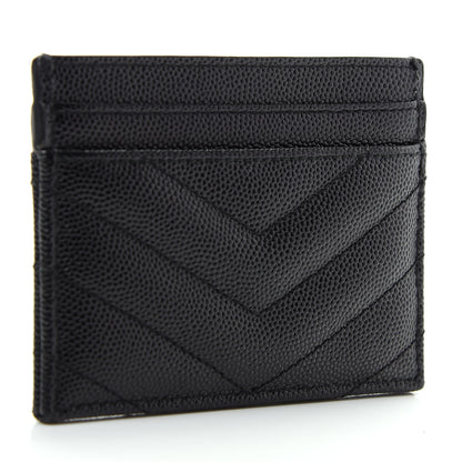 Saint Laurent Grain De Poudre Matelasse Chevron Monogram Credit Card Case Black 3 of 7
