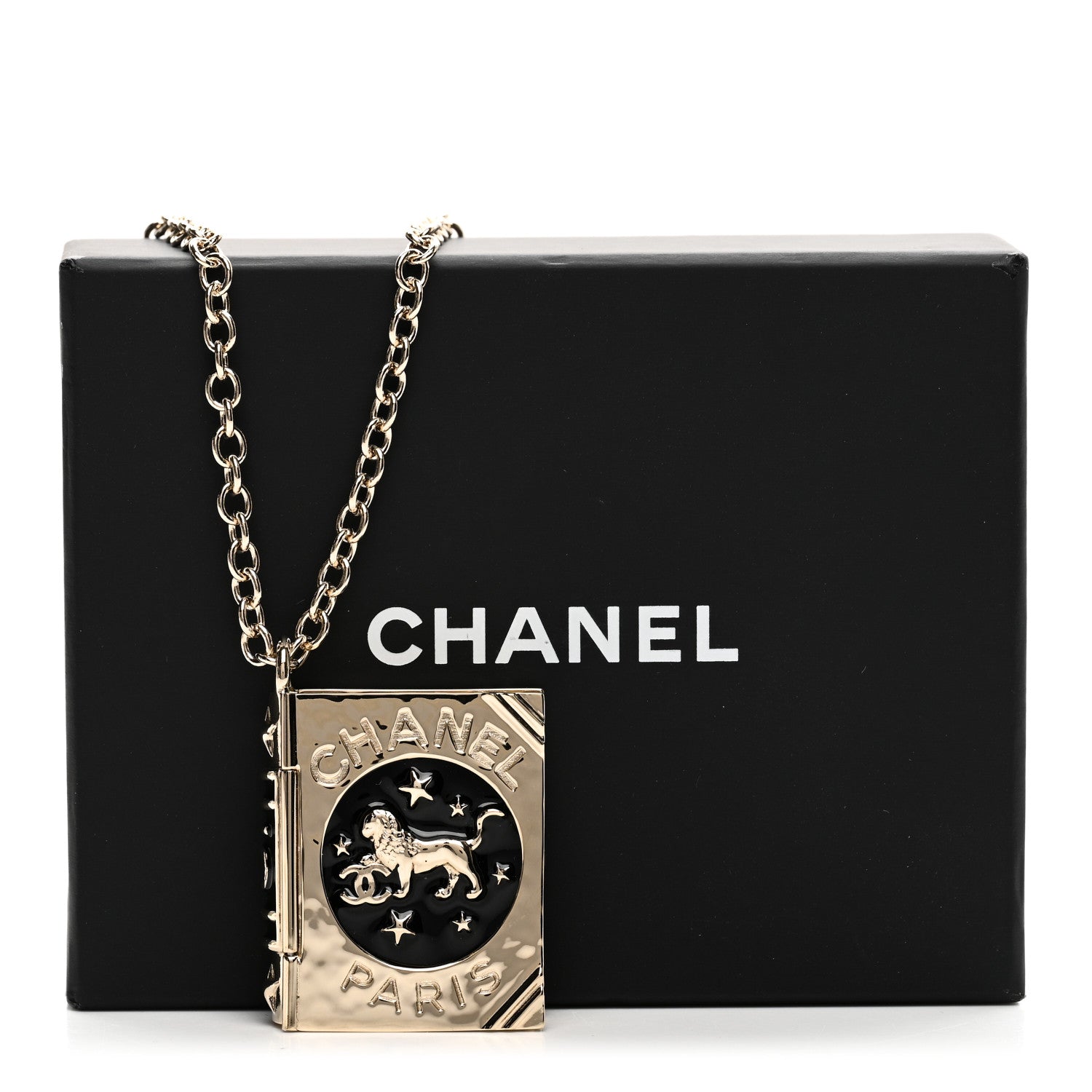 Chanel Metal CC Lion Book Locket Necklace Gold 6 of 6
