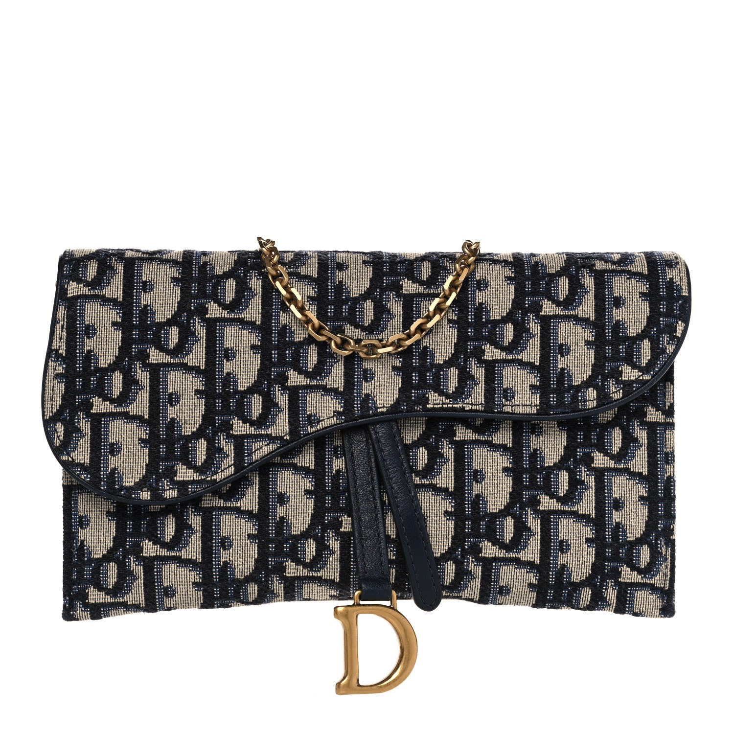 Christian Dior Oblique Saddle Chain Long Wallet Blue 3 of 13