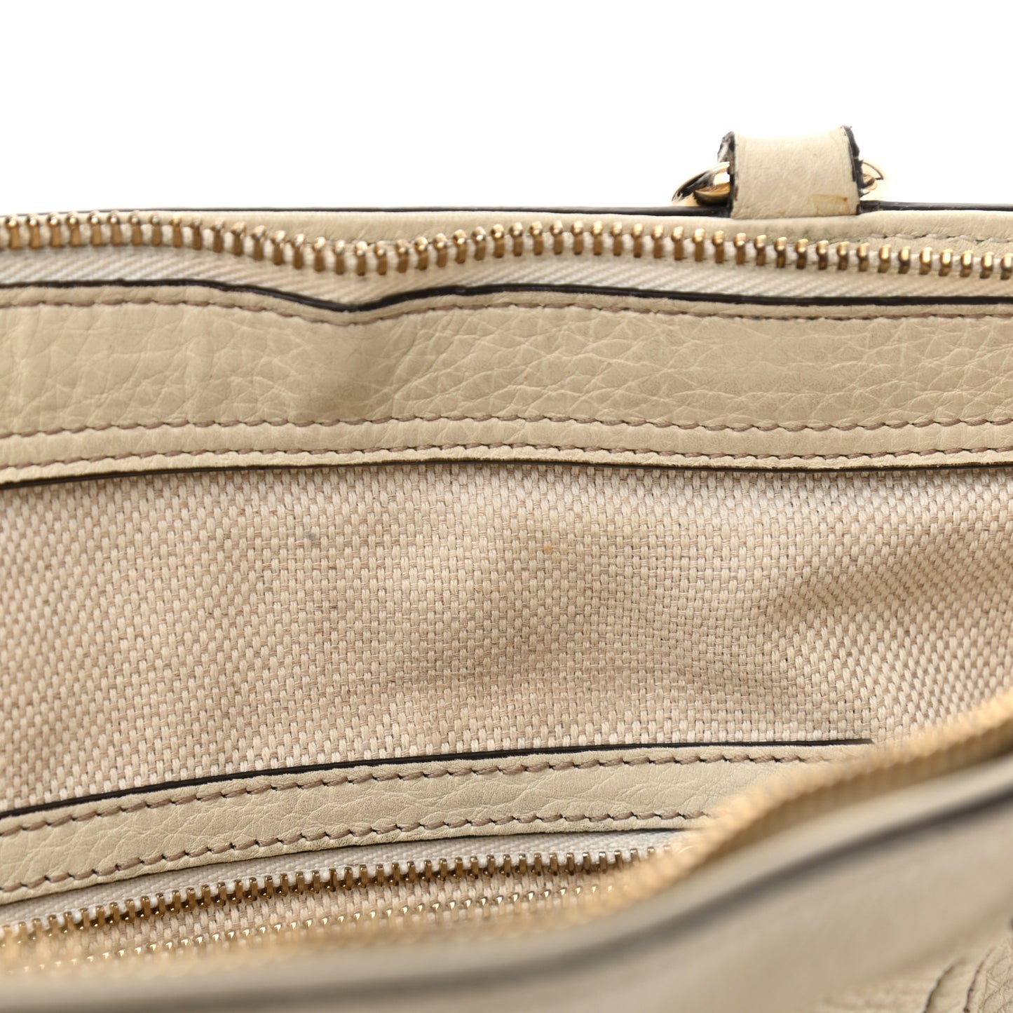 Pebbled Calfskin Small Soho Top Handle Bag Off White