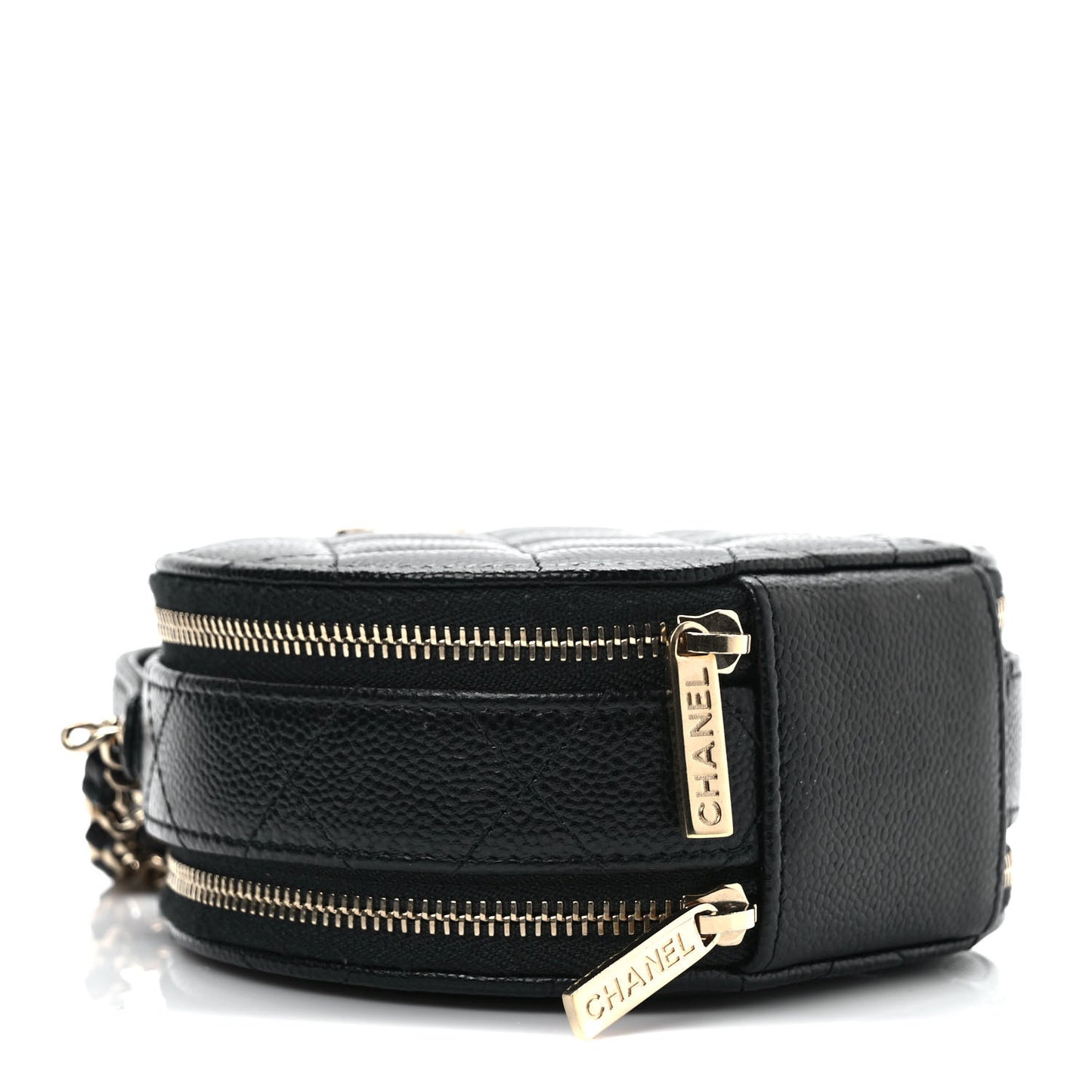 Caviar Quilted Round Handle With Care Vanity With Chain Black