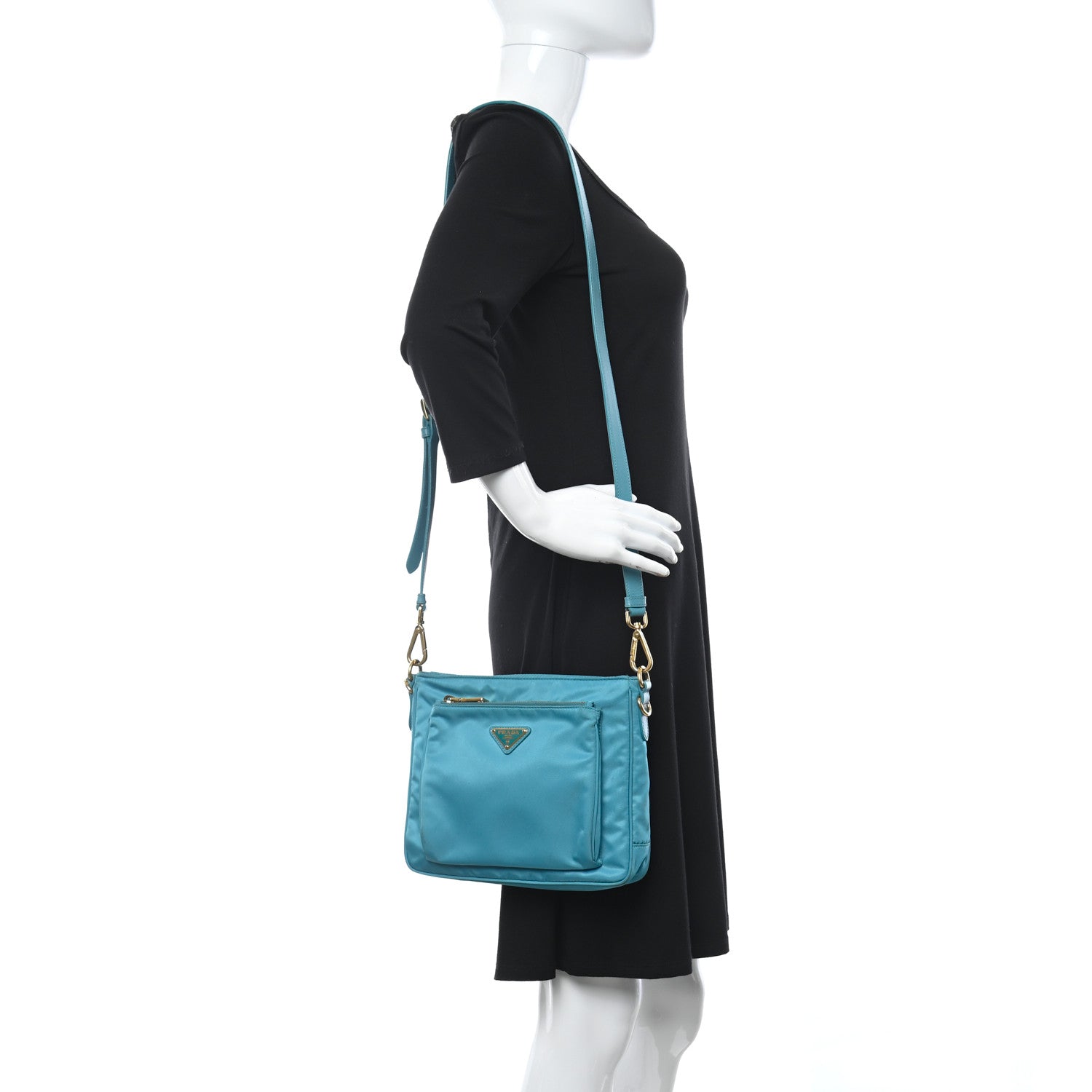 Prada Tessuto Nylon Saffiano Pocket Messenger Bag Turchese 2 of 9
