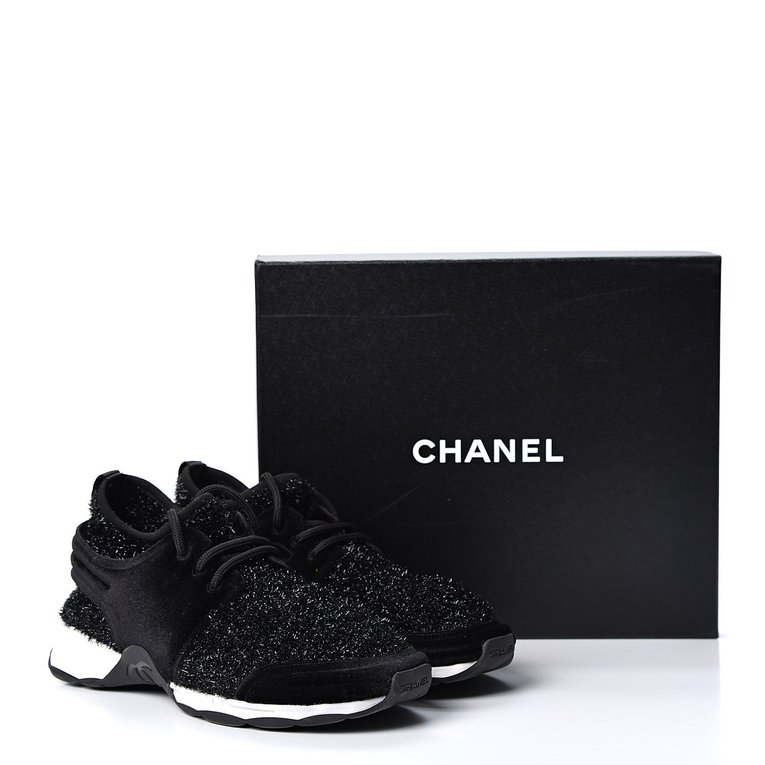 Chanel Stretch Fabric Velvet CC Sneakers 40.5 Black 10 of 10