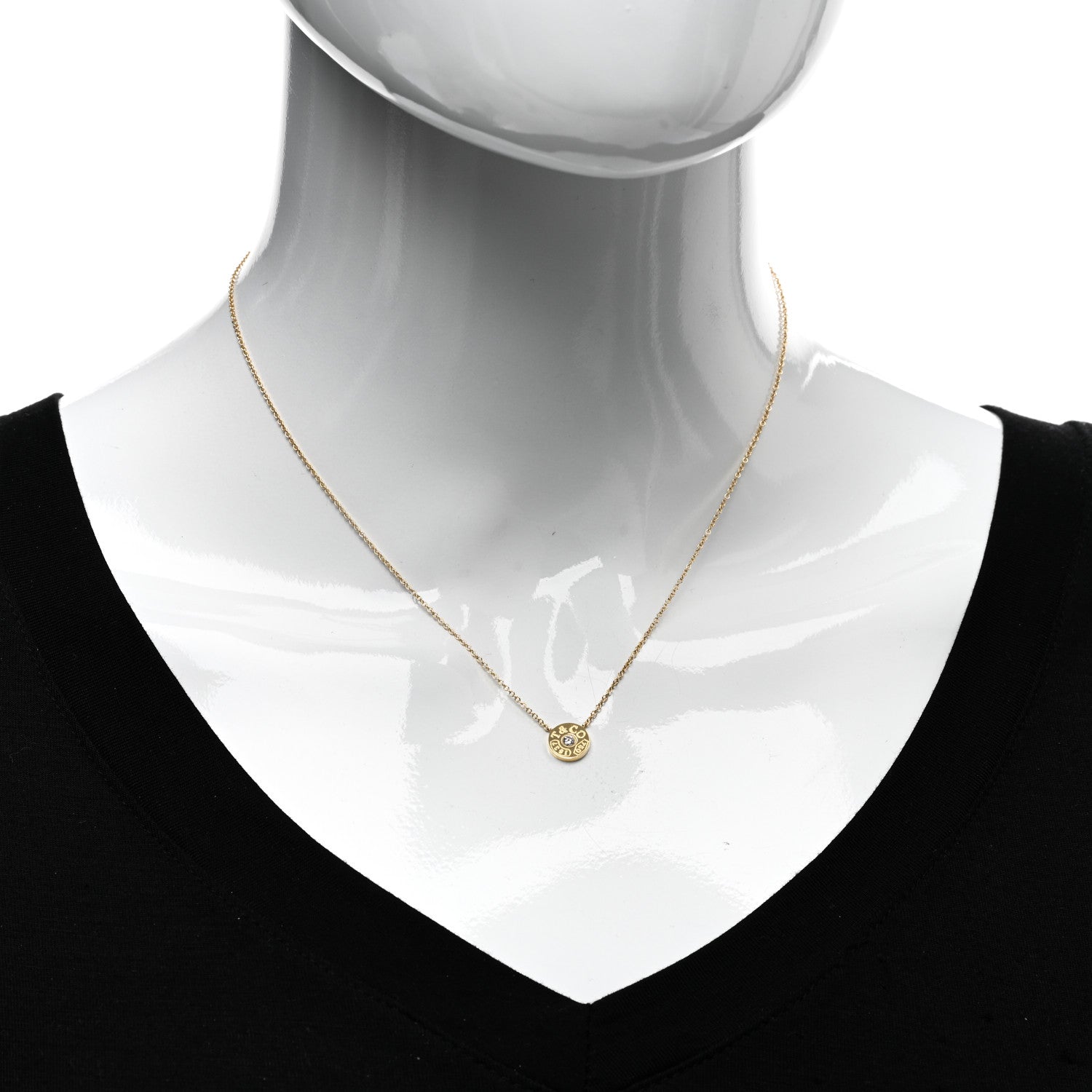 Tiffany 18K Yellow Gold Diamond 1837 Circle Pendant Necklace 2 of 4
