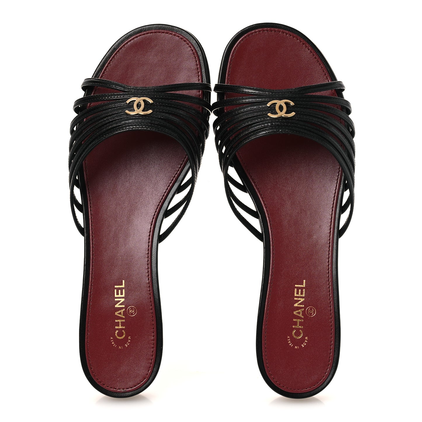Goatskin Caged CC Slide Sandals 39 Black