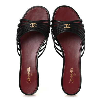 Chanel Goatskin Caged CC Slide Sandals 39 Black 2 of 11