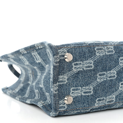 Balenciaga Bleached Denim BB Monogram Small Hardware Tote Blue 8 of 10