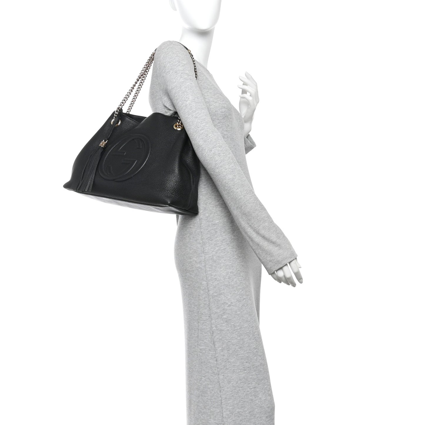 Pebbled Calfskin Medium Soho Chain Shoulder Bag Black