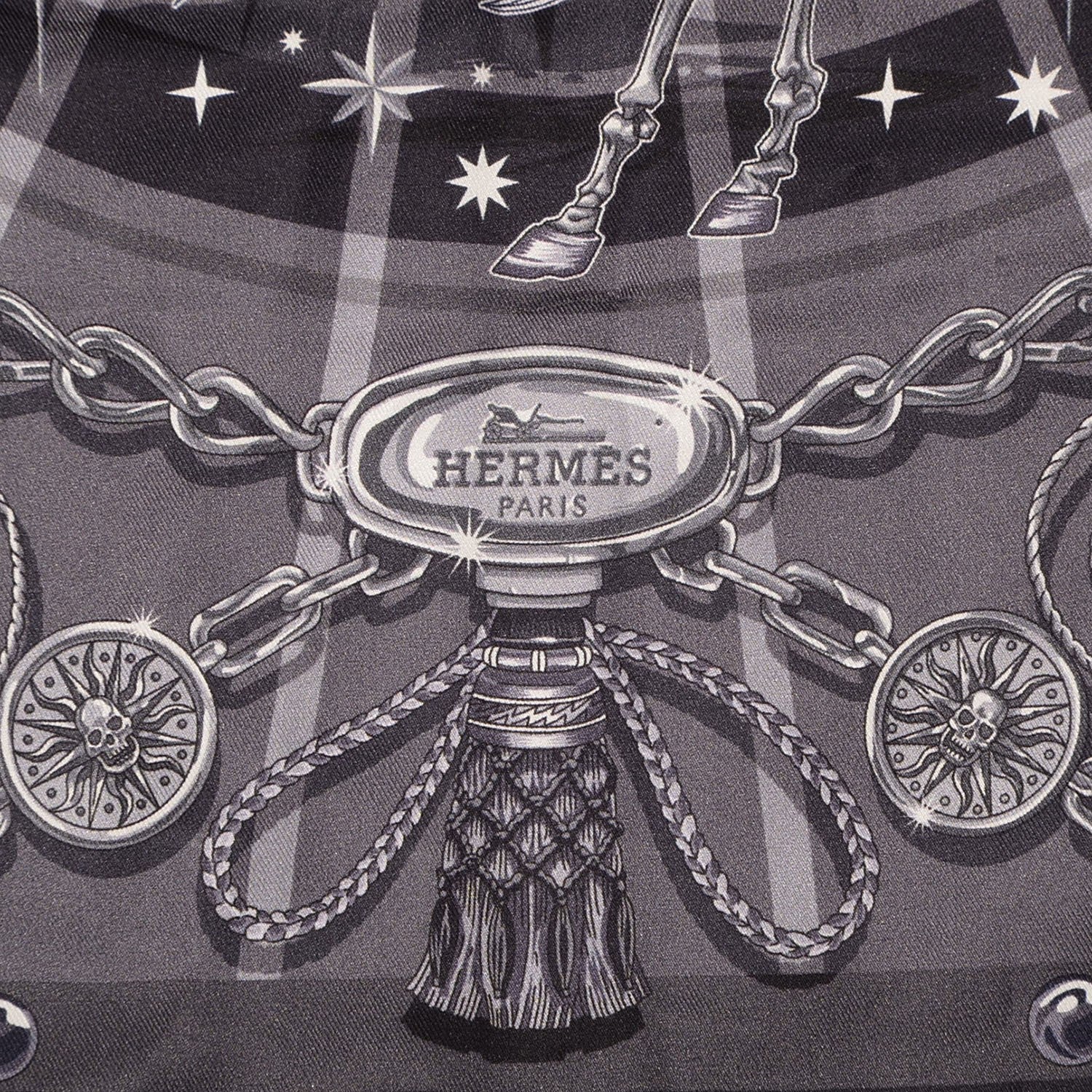 Hermes Silk C'Est La Fete Scarf 70 Gris Anthracite Gris Fonce 3 of 6