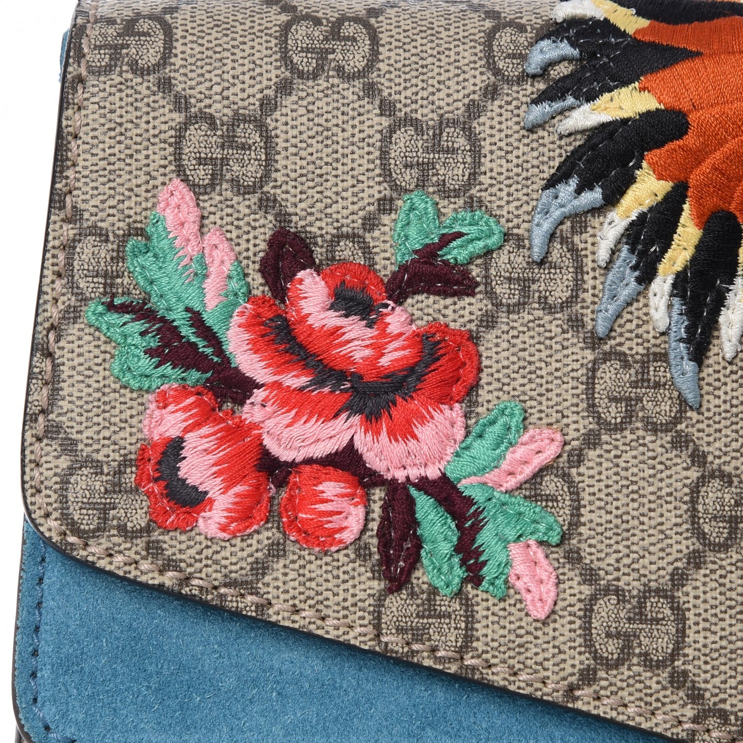 GG Supreme Monogram Angry Cat Embroidered Medium Dionysus Shoulder Bag Beige Ultramarine