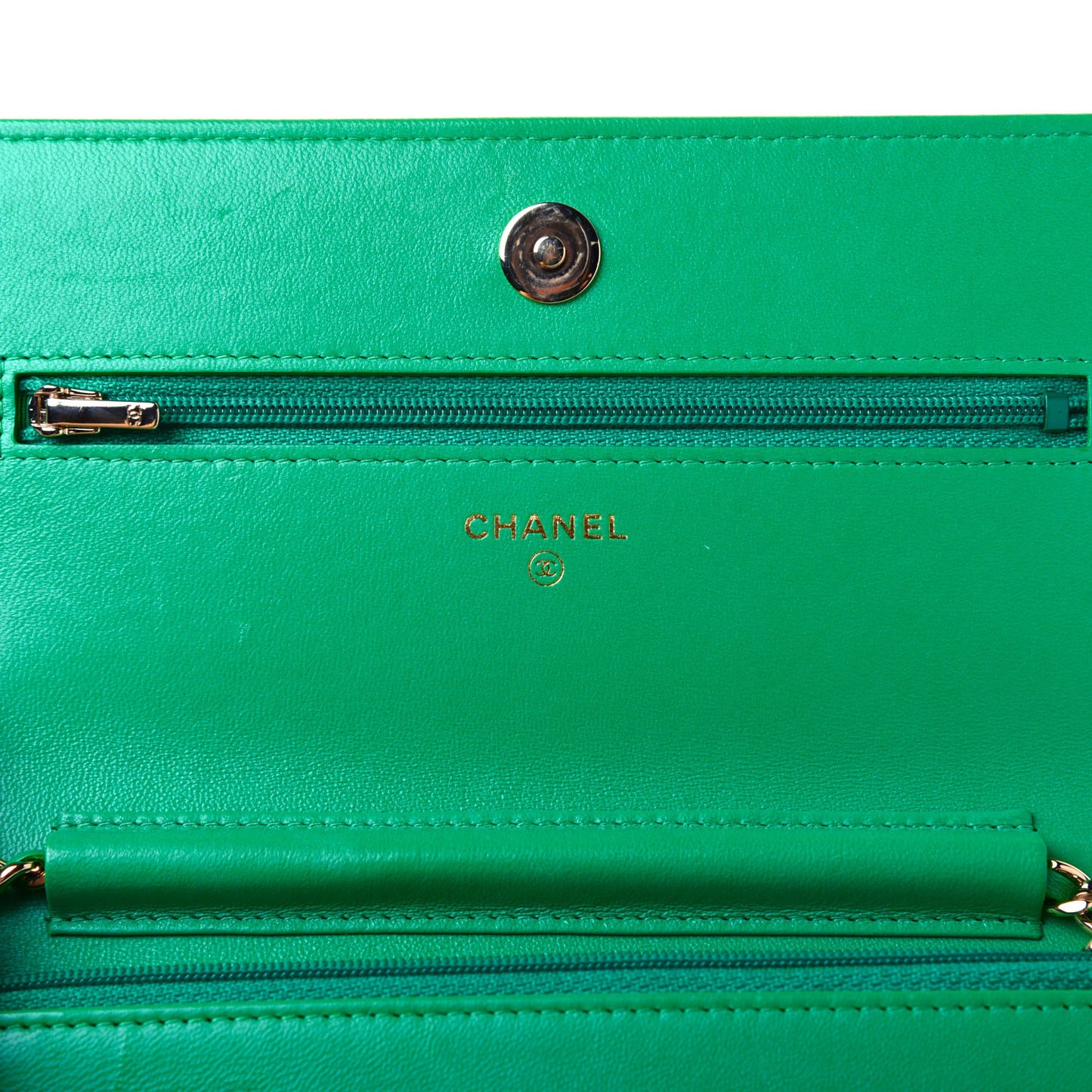 Lambskin Quilted Wallet On Chain WOC Green