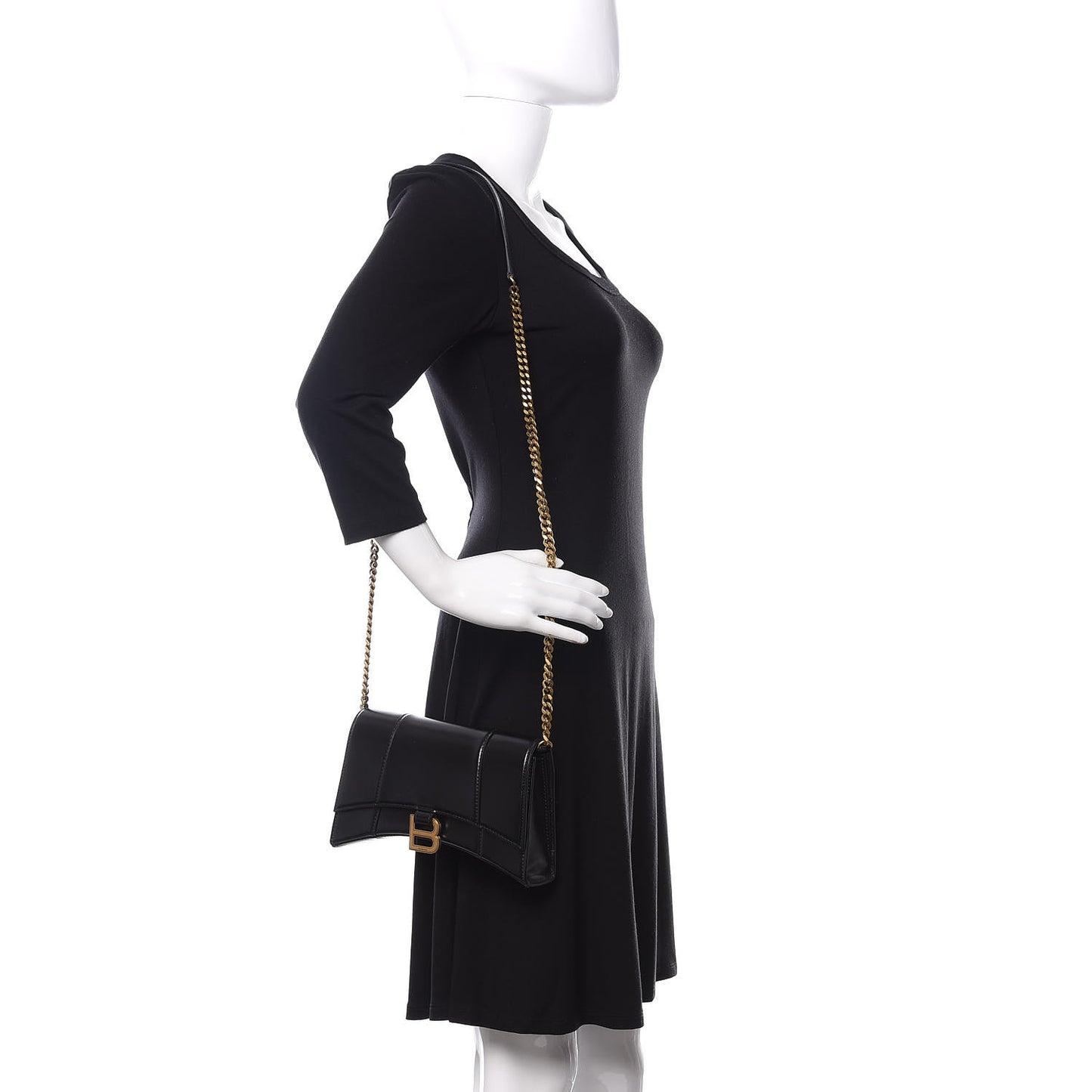 Shiny Box Calfskin Small Hourglass Evening Chain Bag Black
