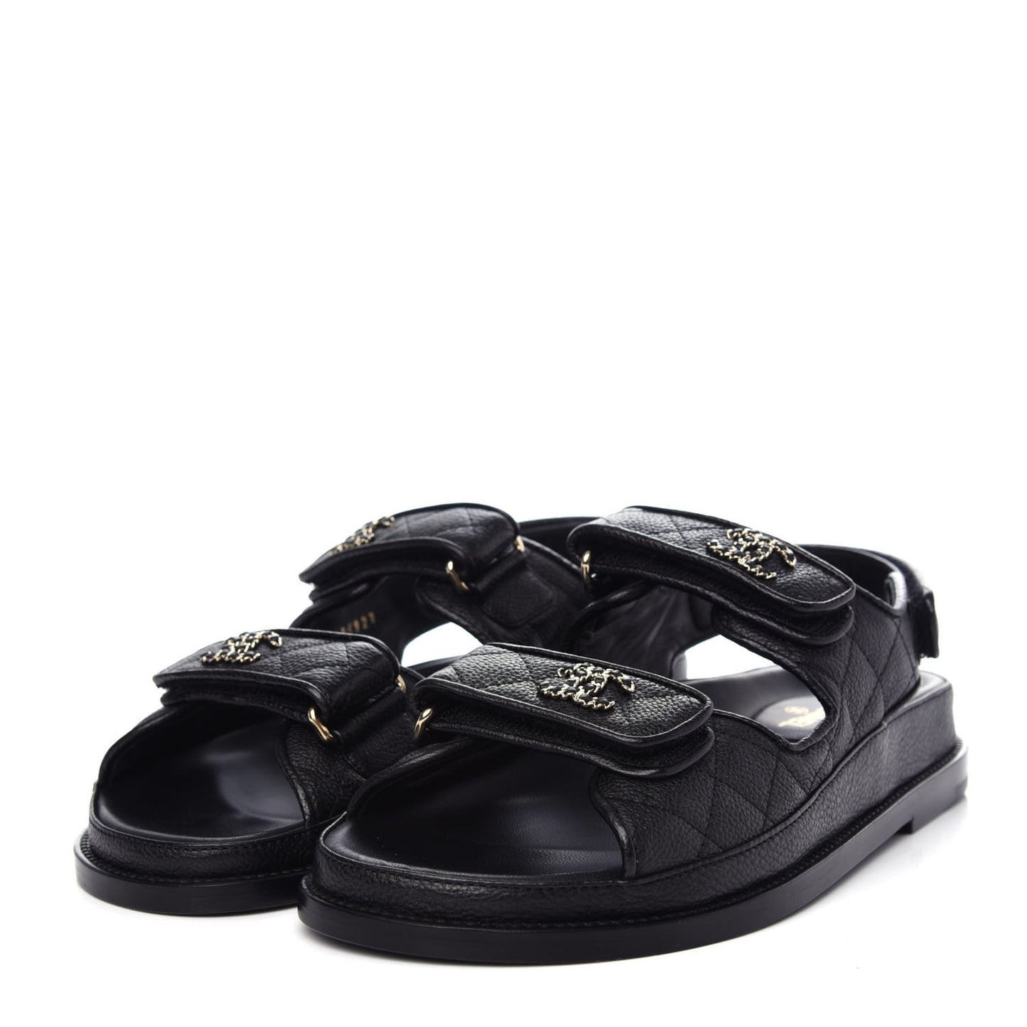Grained Calfskin Velcro Dad Sandals 37 Black