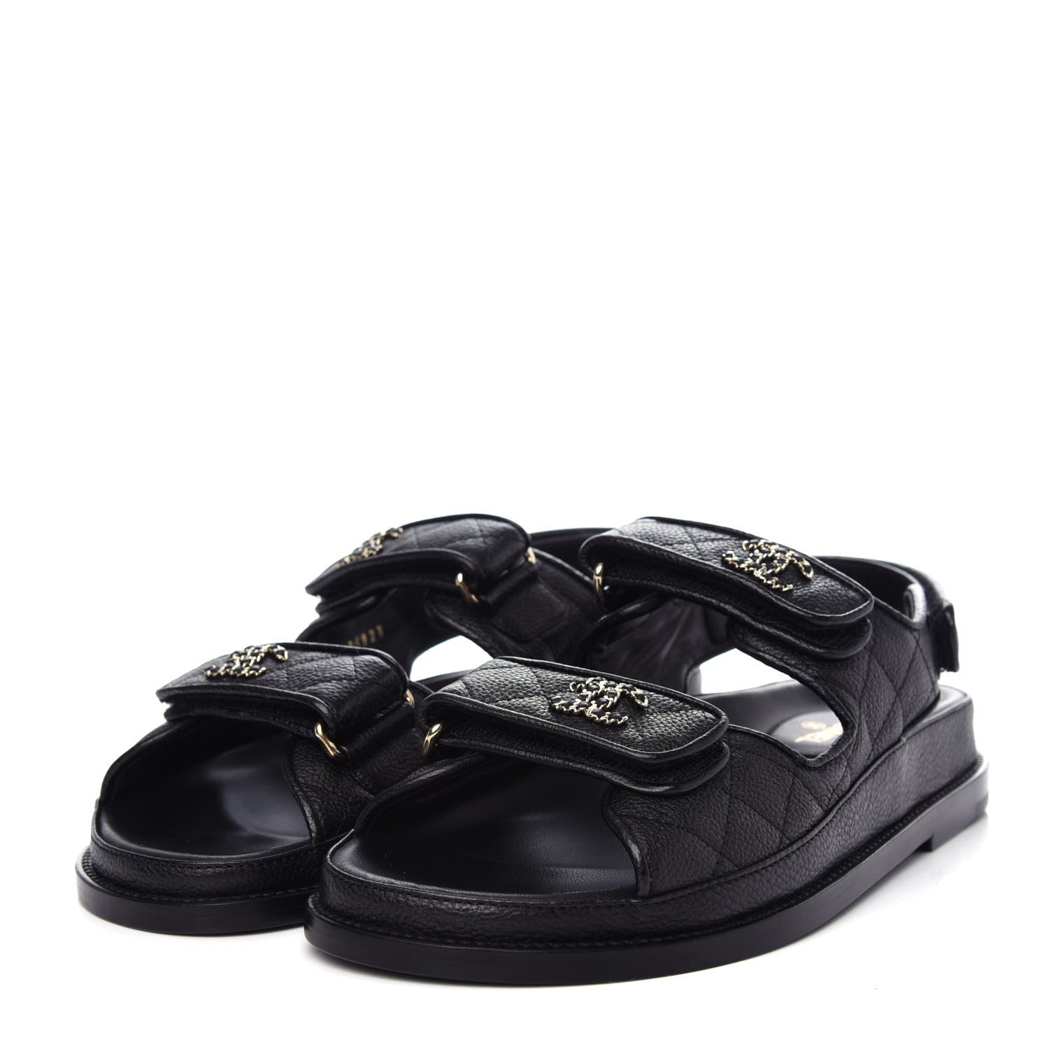 Chanel Grained Calfskin Velcro Dad Sandals 37 Black 3 of 10