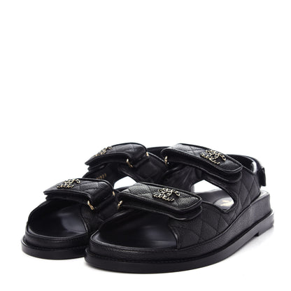 Chanel Grained Calfskin Velcro Dad Sandals 37 Black 3 of 10