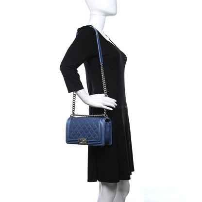 Chanel Metallic Lambskin Perforated Quilted Medium Boy Flap Blue 2 of 14