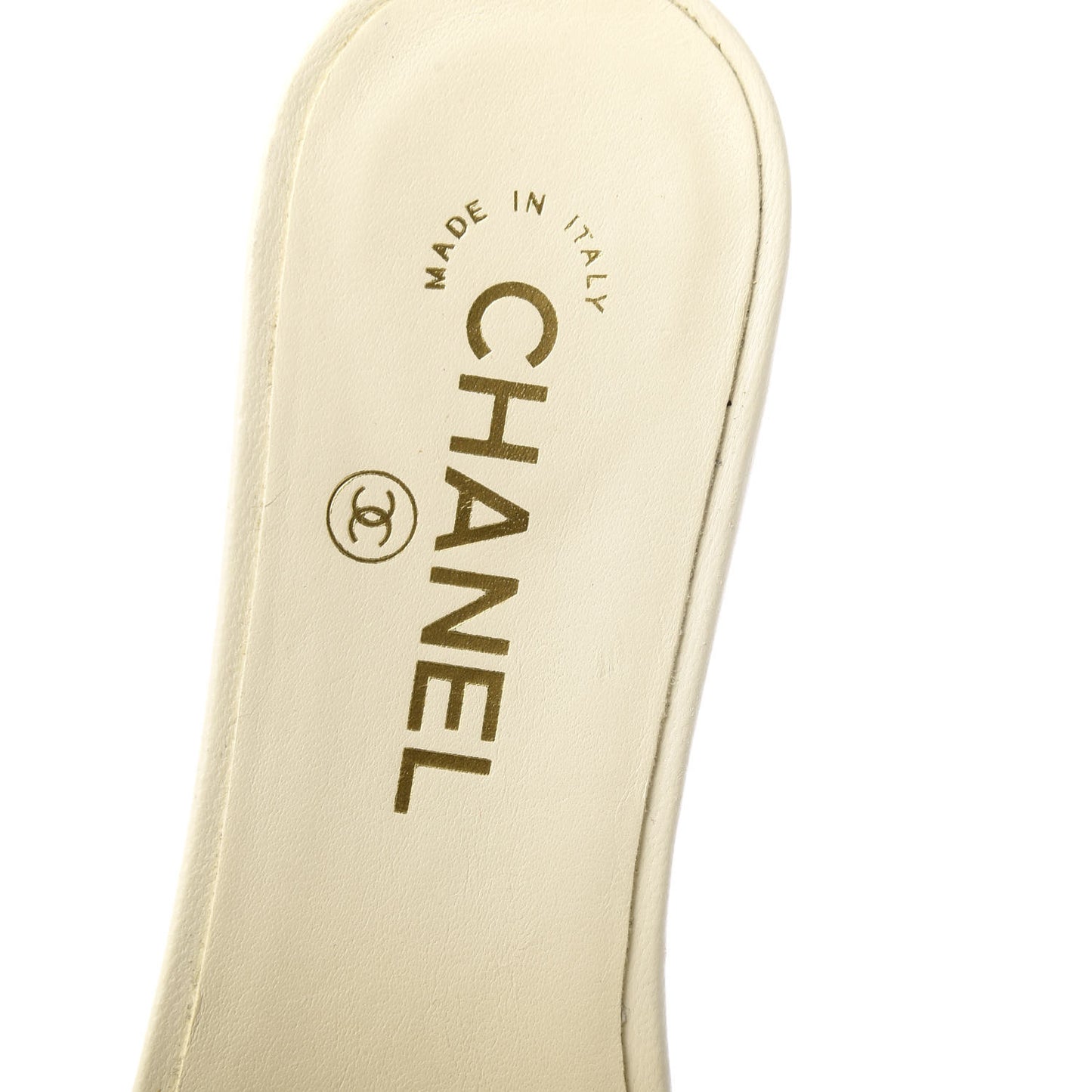 Lambskin Pearl CC Flat Sandals 37.5 Ivory