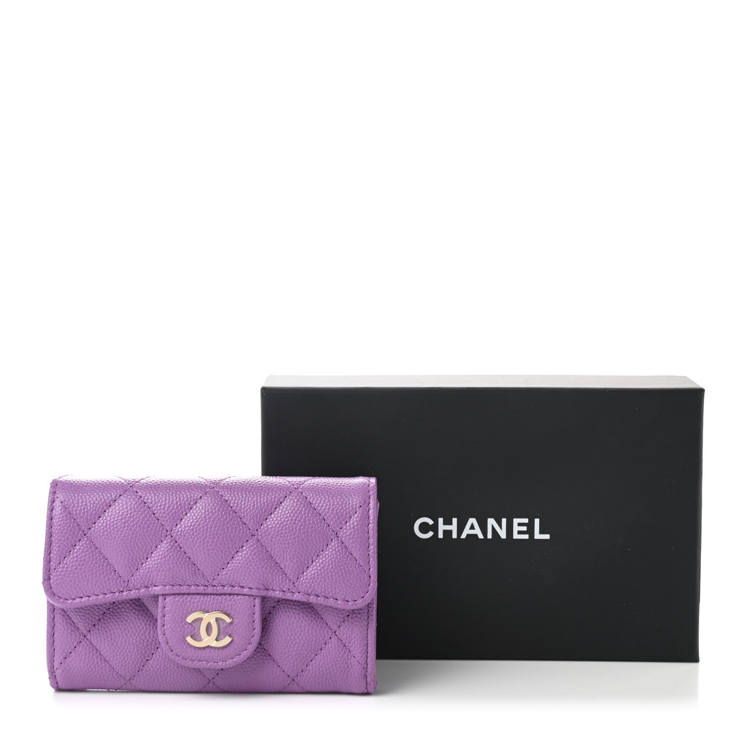 Chanel Caviar Quilted Flap Card Holder Wallet Purple 9 of 9