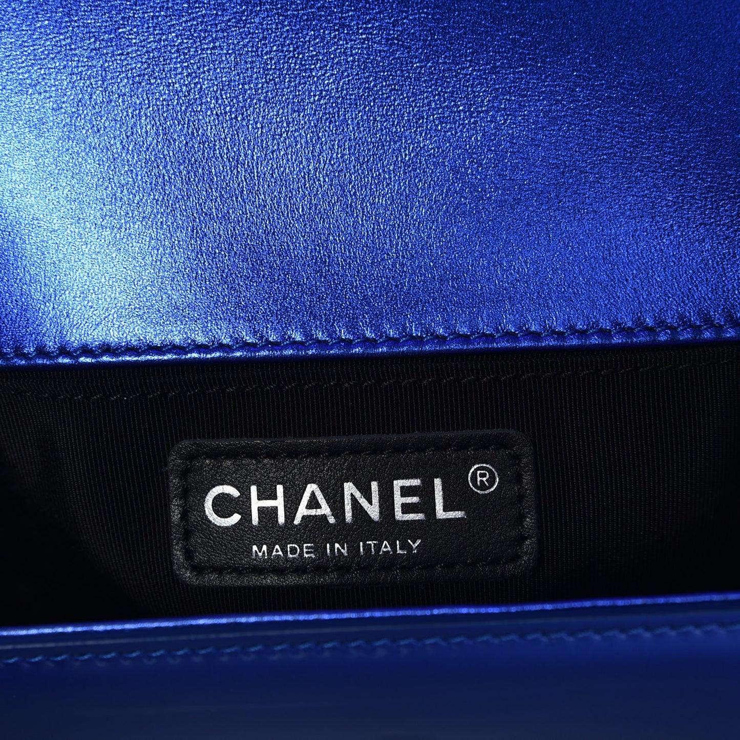 Metallic Patent Calfskin Quilted Small Boy Flap Blue