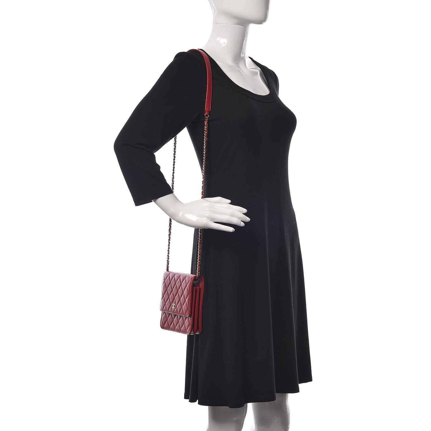 Chanel Caviar Quilted Square Wallet On Chain WOC Dark Red 2 of 12