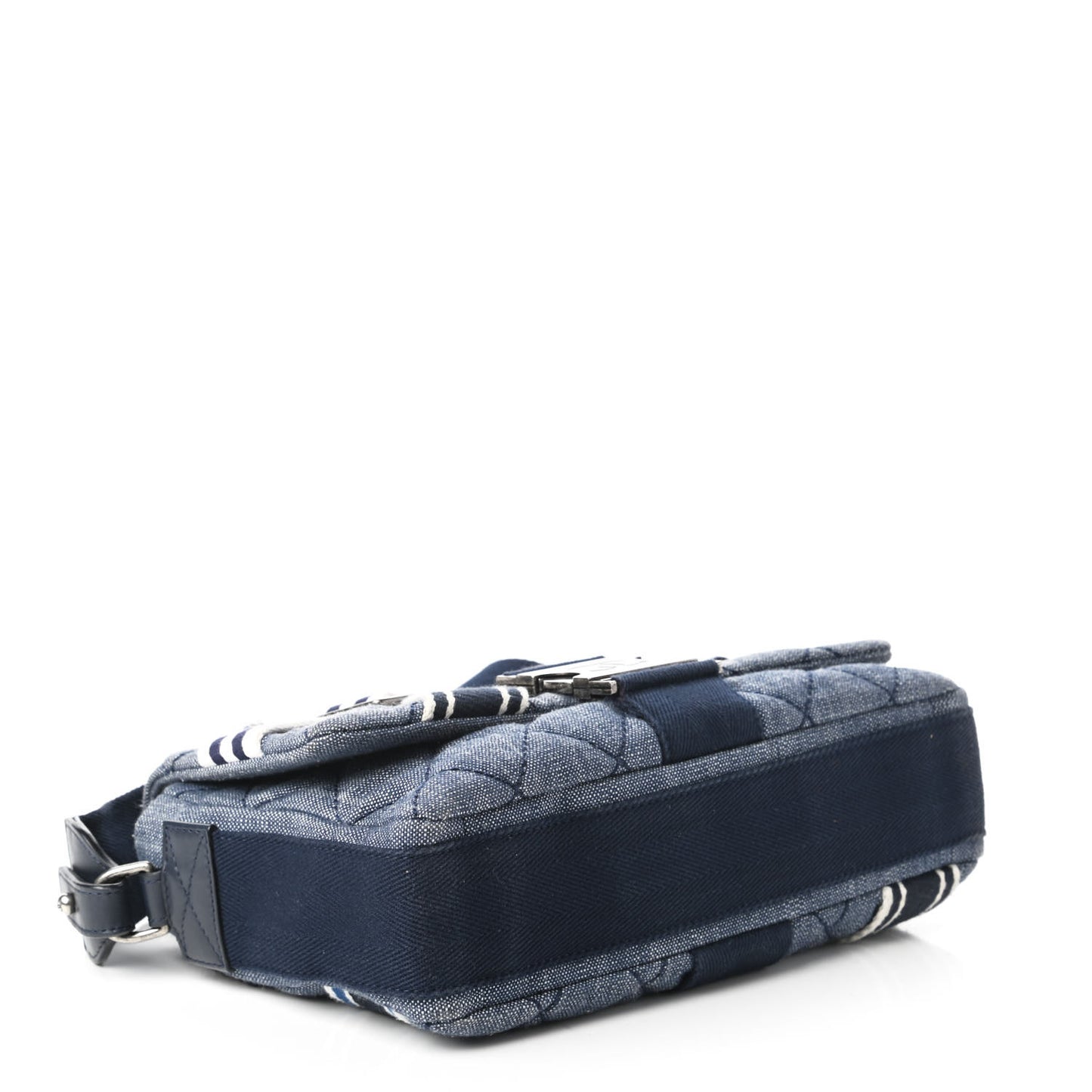 Denim Quilted Medium Airlines Buckle Messenger Bag Blue