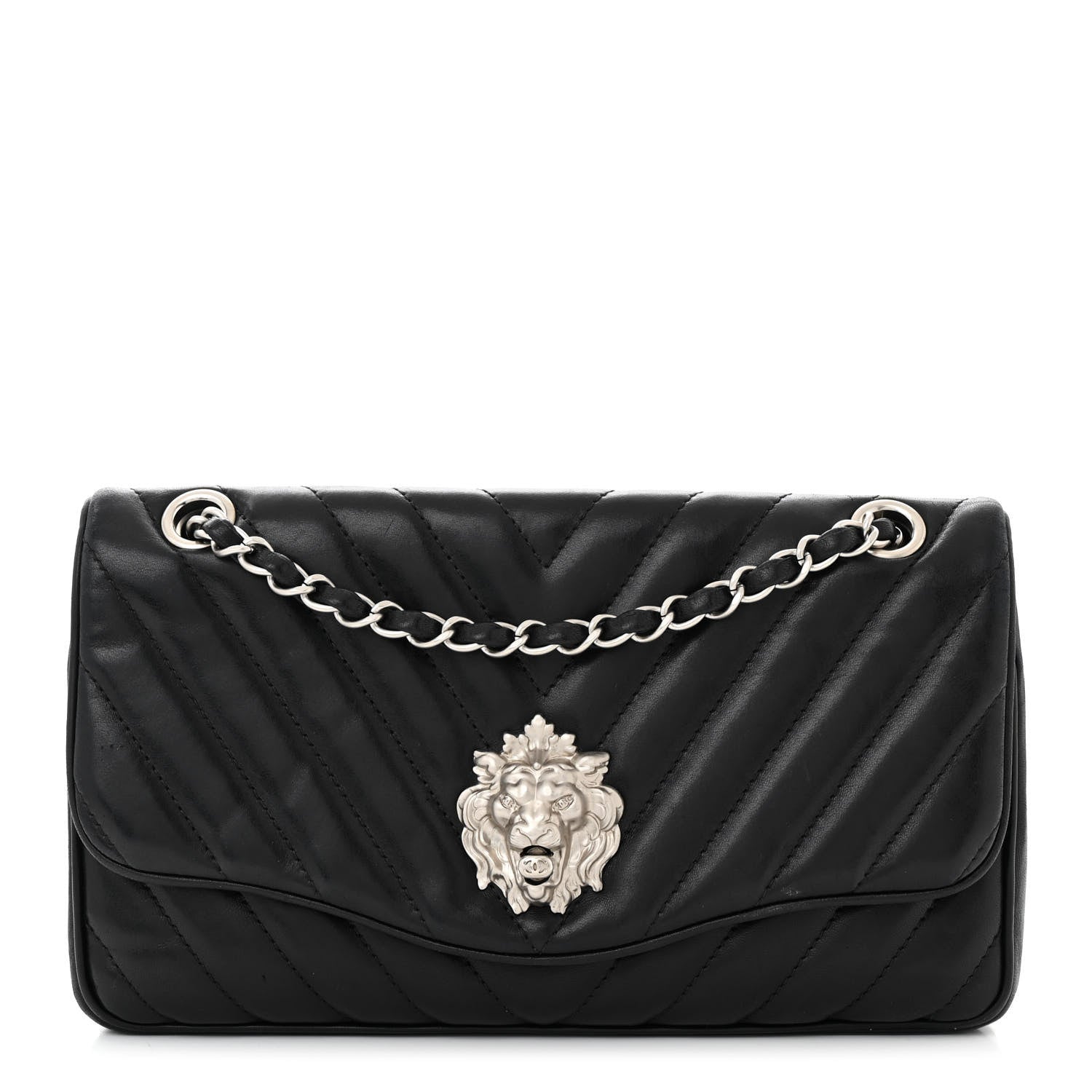 Chanel Lambskin Chevron Medium Leo Lion Flap Black 1 of 10