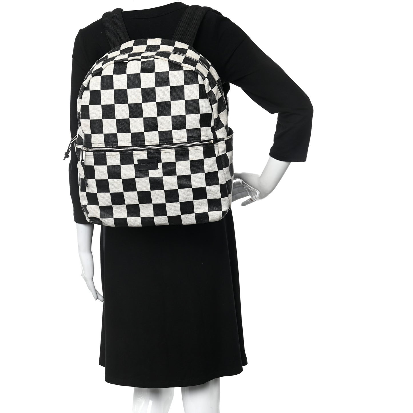 Calfskin Checked Print Nuxx Backpack Black White