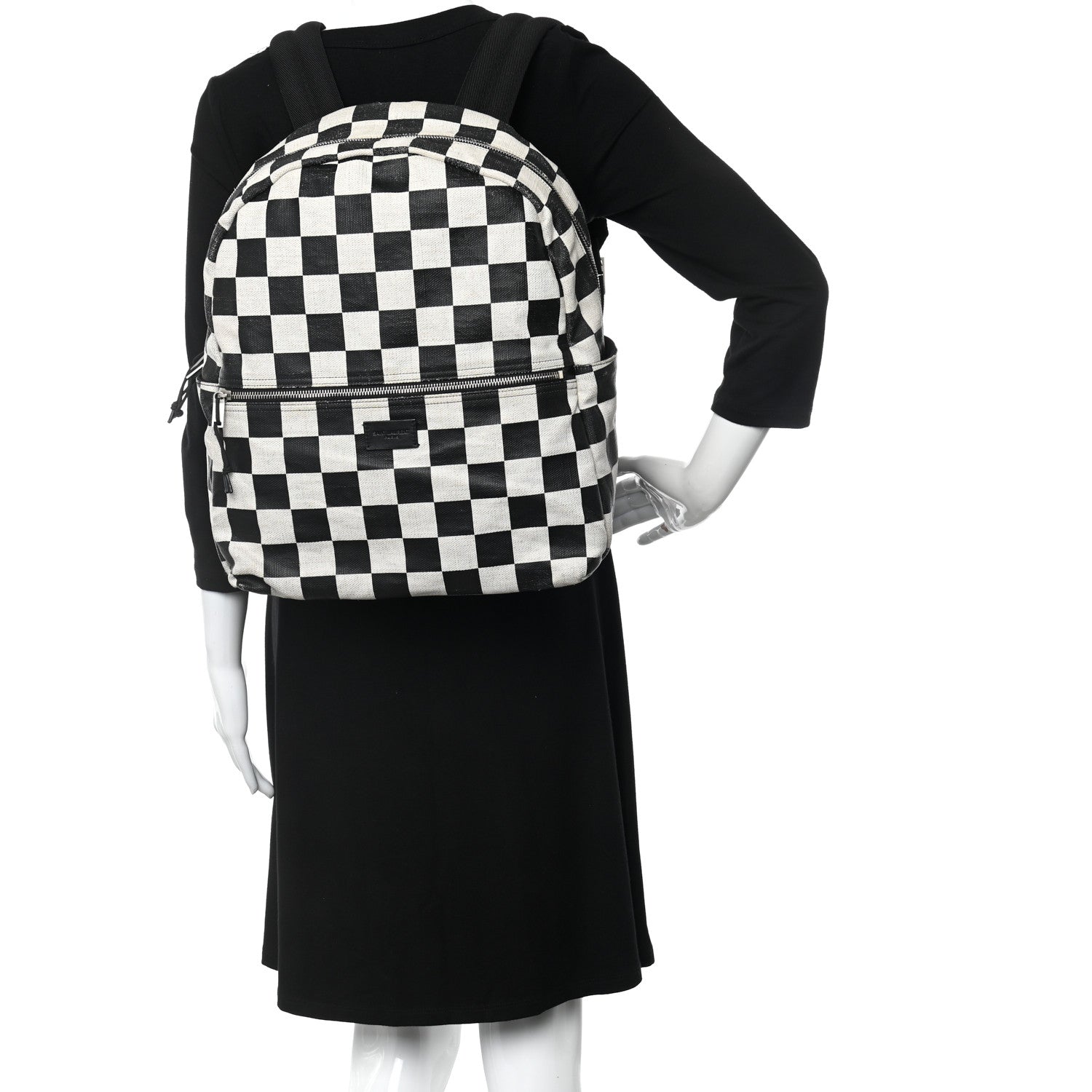 Saint Laurent Calfskin Checked Print Nuxx Backpack Black White 2 of 17