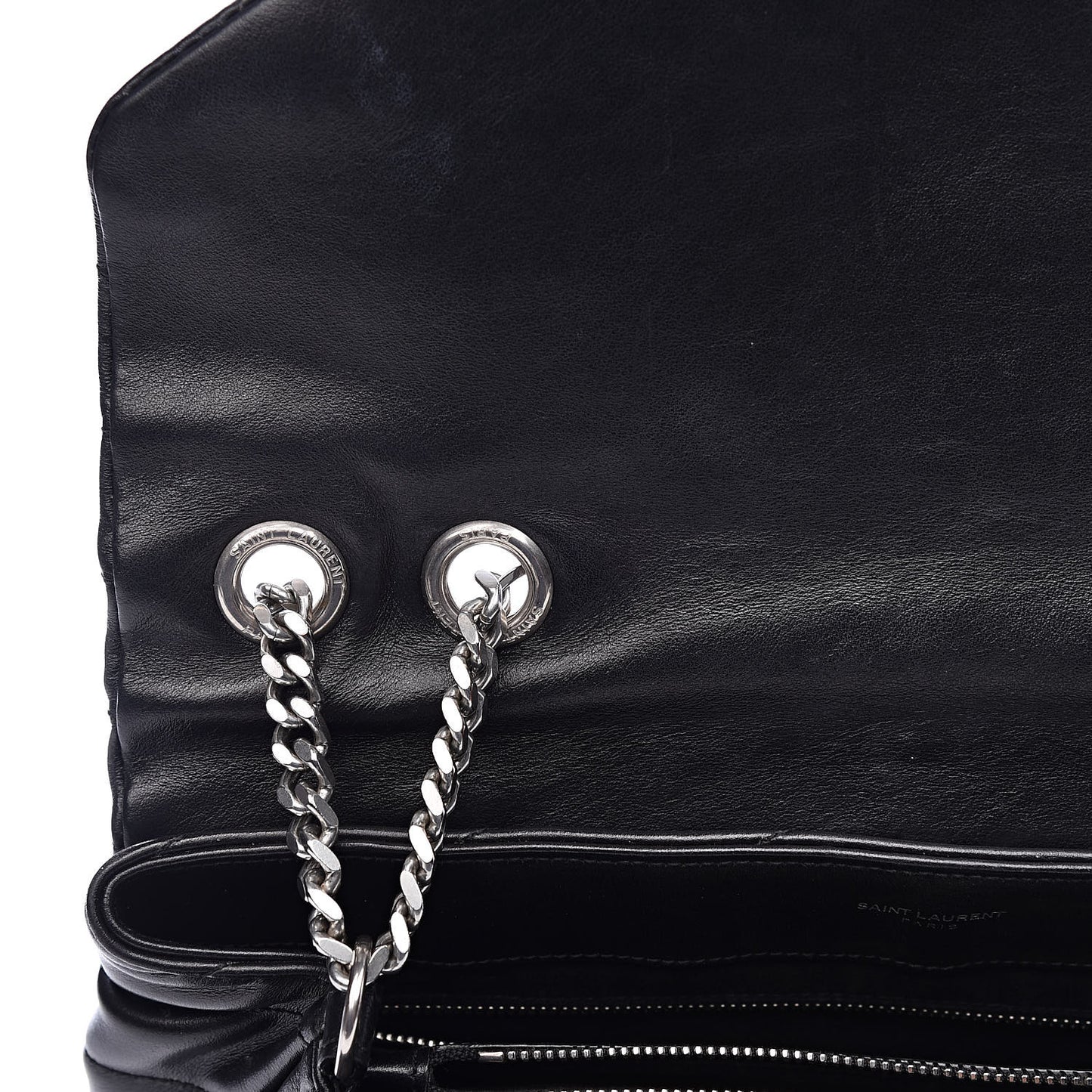 Calfskin Y Quilted Monogram Medium Loulou Chain Satchel Black