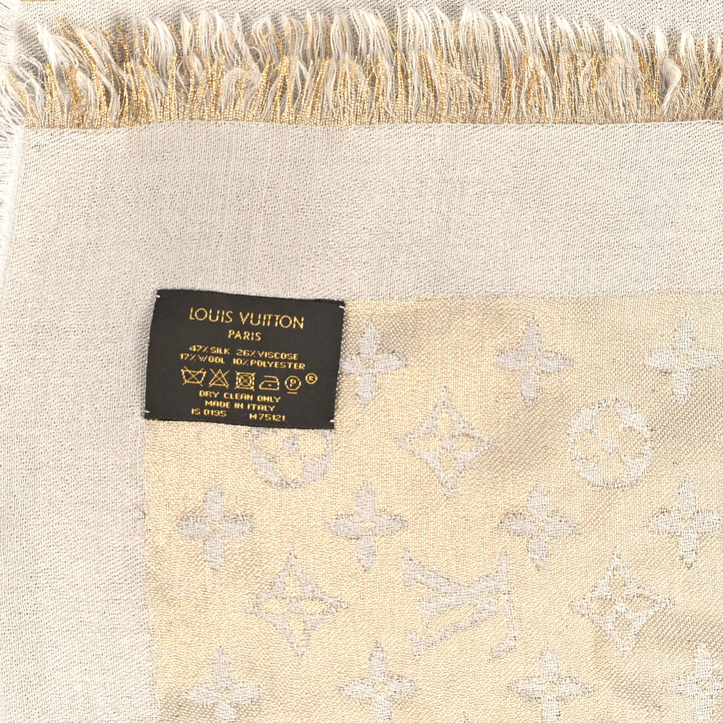 Silk Lurex Wool Monogram Shine Shawl Charcoal Greige