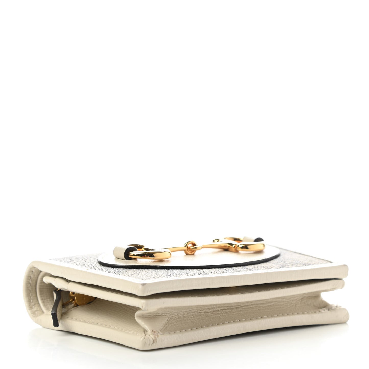 GG Supreme Monogram Azalea Calfskin Horsebit 1955 Card Case Wallet Beige Ebony Mystic White