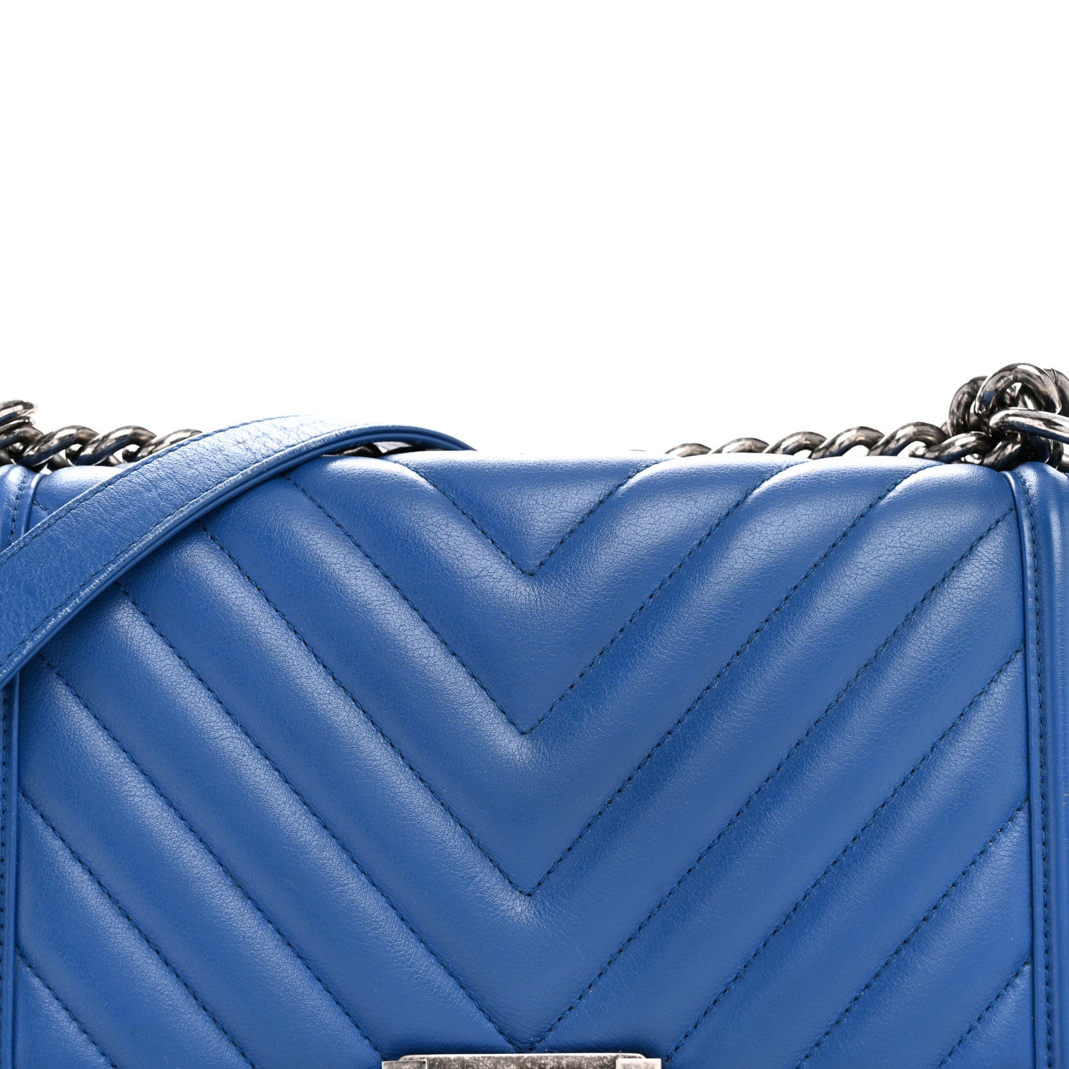 Chanel Calfskin Chevron Quilted Medium Boy Flap Blue 8 of 14