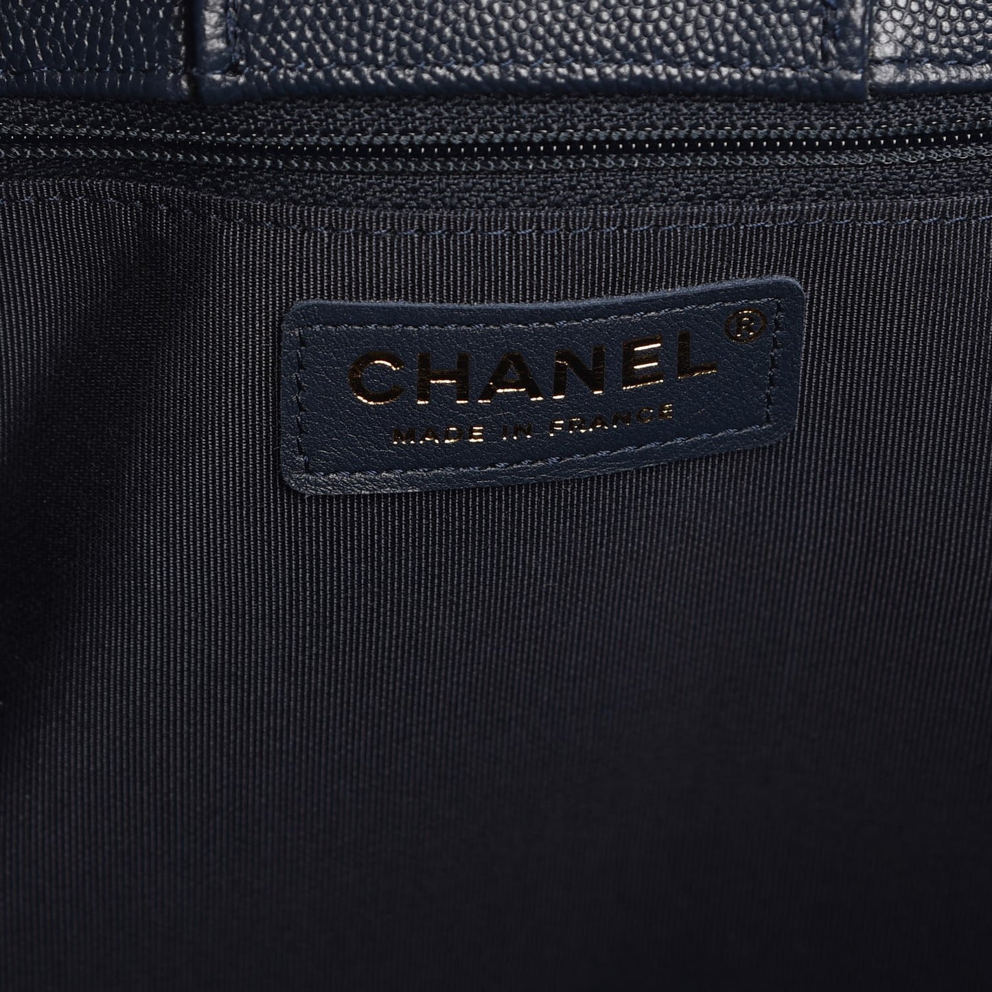 Metallic Caviar Quilted Large Classic Shopping Tote Navy