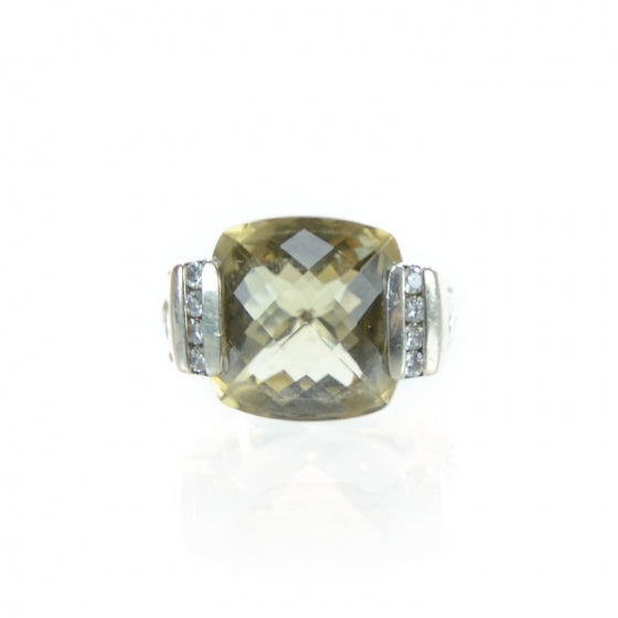 Sterling Silver Diamond Citrine Ring 6.5