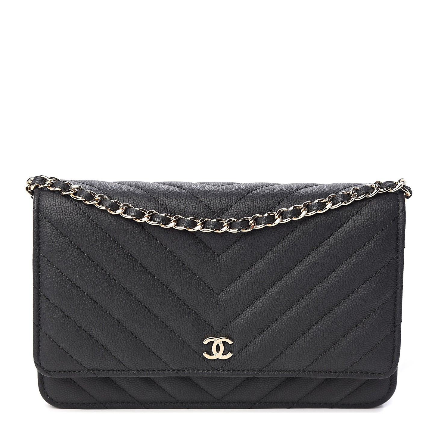 Caviar Chevron Quilted Wallet On Chain WOC Black