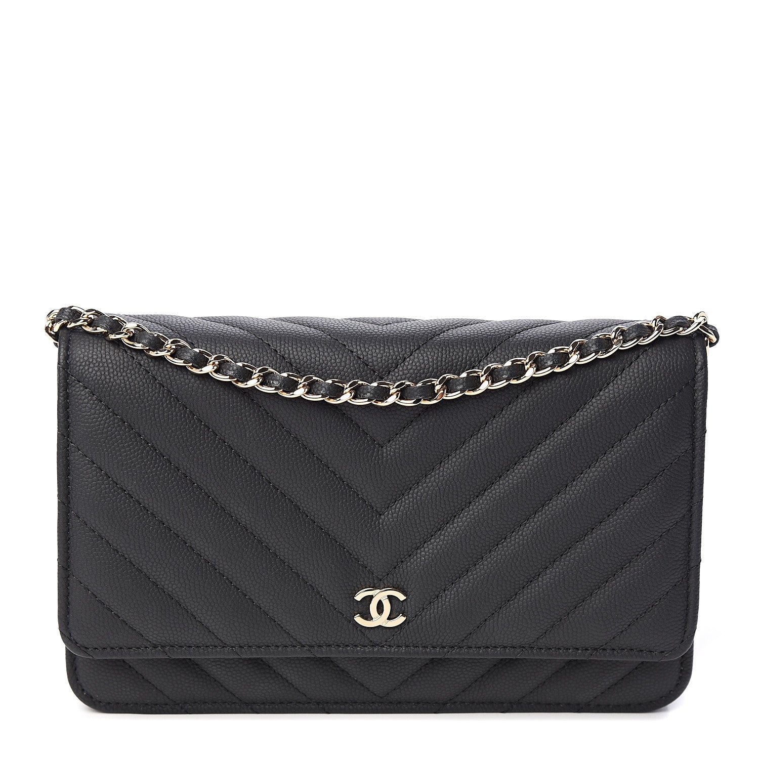 Chanel Caviar Chevron Quilted Wallet On Chain WOC Black 1 of 11
