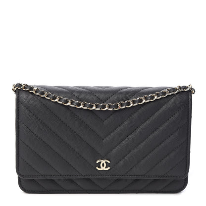 Chanel Caviar Chevron Quilted Wallet On Chain WOC Black 1 of 11