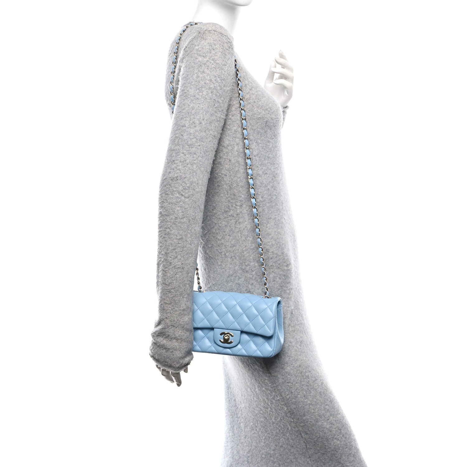 Chanel Lambskin Quilted Mini Rectangular Flap Light Blue 2 of 11