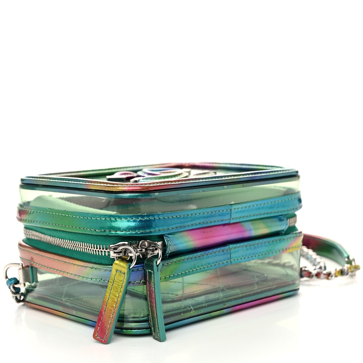 PVC Patent Calfskin Patent Lambskin Small CC Vanity Case Green