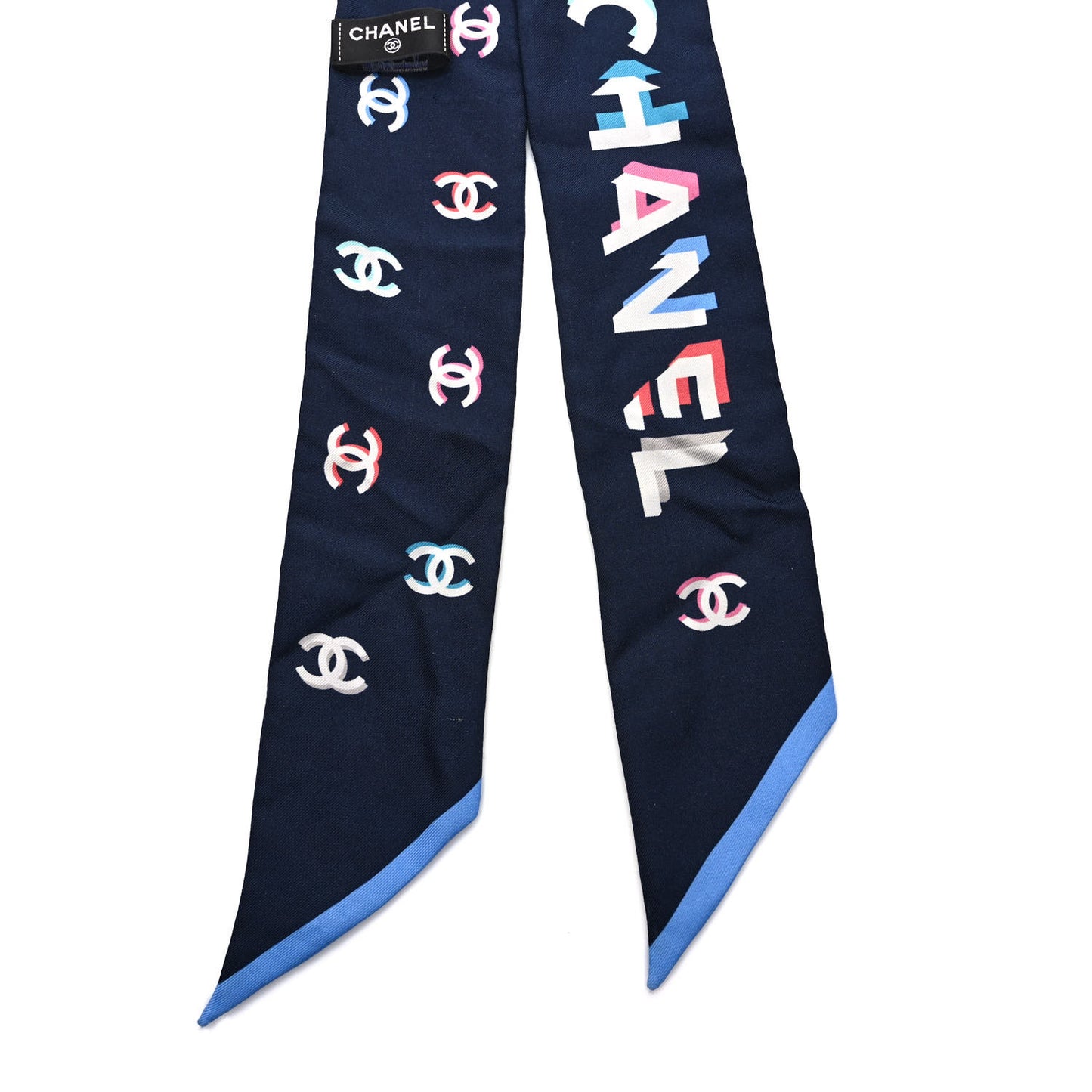Silk CC Bandeau Scarf Navy Blue Multicolor