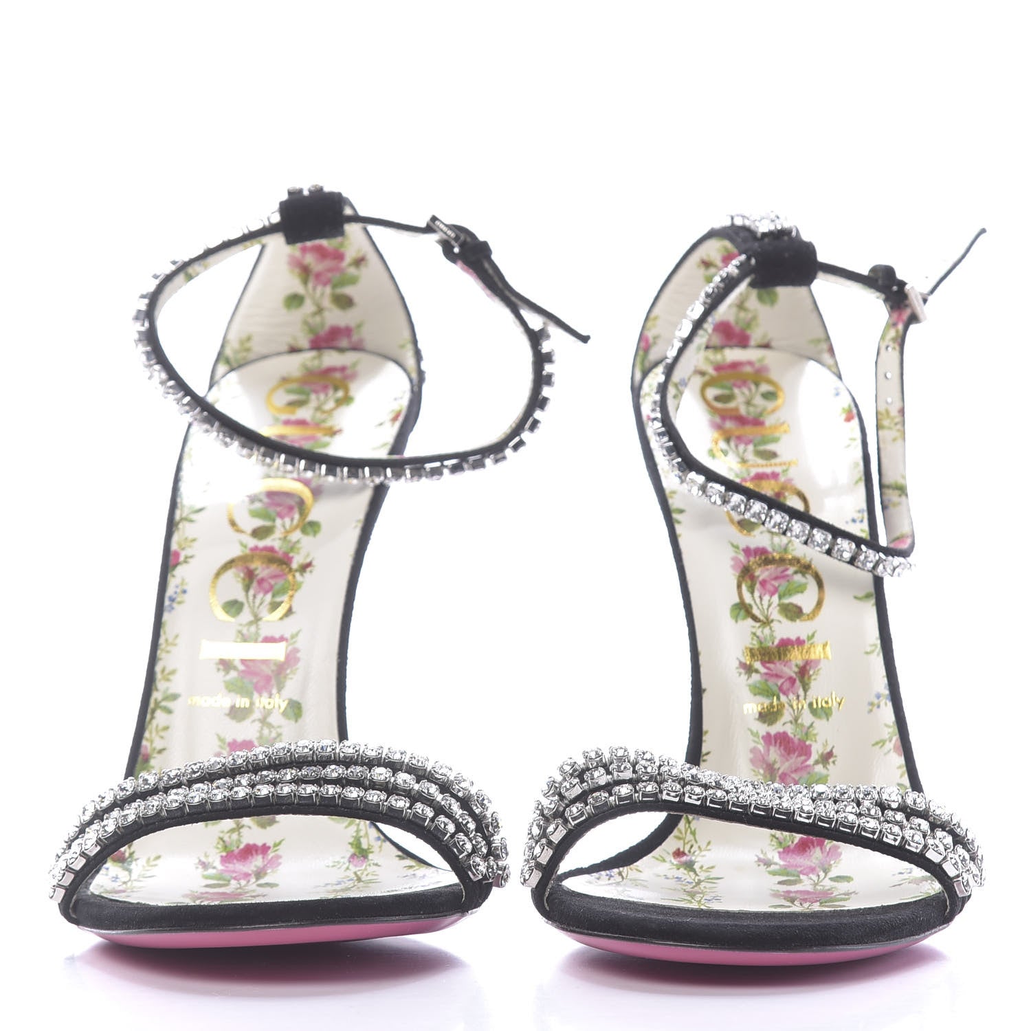 Gucci Kid Scamosciato Crystal Ankle Strap High Heel Sandals 40 Black 3 of 10